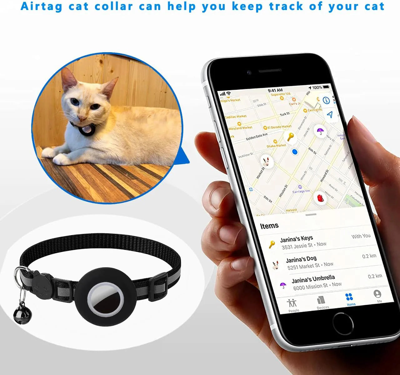 Premium Breakaway Airtag Cat Collar with Reflective Strip – Lightweight and Adjustable for Kittens, Featuring Safety Release Buckle and Bell