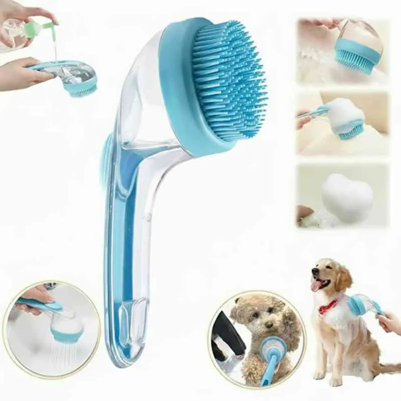 Summervibes 2-in-1 Pet Bath and Grooming Brush with Built-in Shampoo Dispenser for Effortless Bathing and Soft Massage for Dogs and Cats