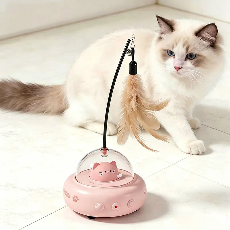 Smart Electric 2-in-1 Laser Feather Cat Toy - Automatic Rotating Interactive Indoor Play Solution for Cats, Durable and Anti-Demolition Design for Self-Entertainment and Boredom Relief
