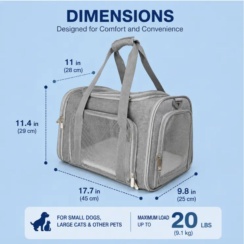 Premium Portable Pet Carrier for Large Cats and Small Dogs, Airline-Approved Soft Travel Case with Breathable Mesh, Foldable Design for Outdoor, Car, and Airplane Use