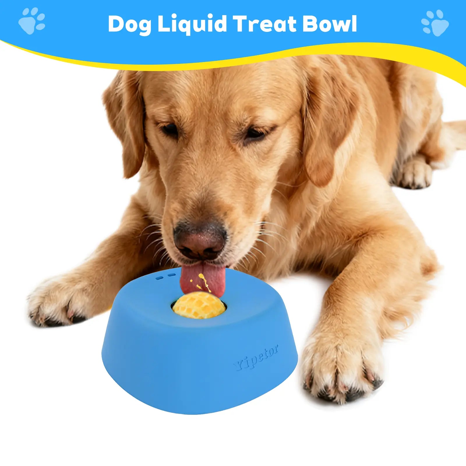 Yipetor Slow Feeder Dog Bowl with Built-In Rolling Ball for Liquid Treats - No Spill Bone Broth and Multi-Purpose Puppy Yogurt Feeder for All Breeds Dietary Supplement and Post-Op Nutrition