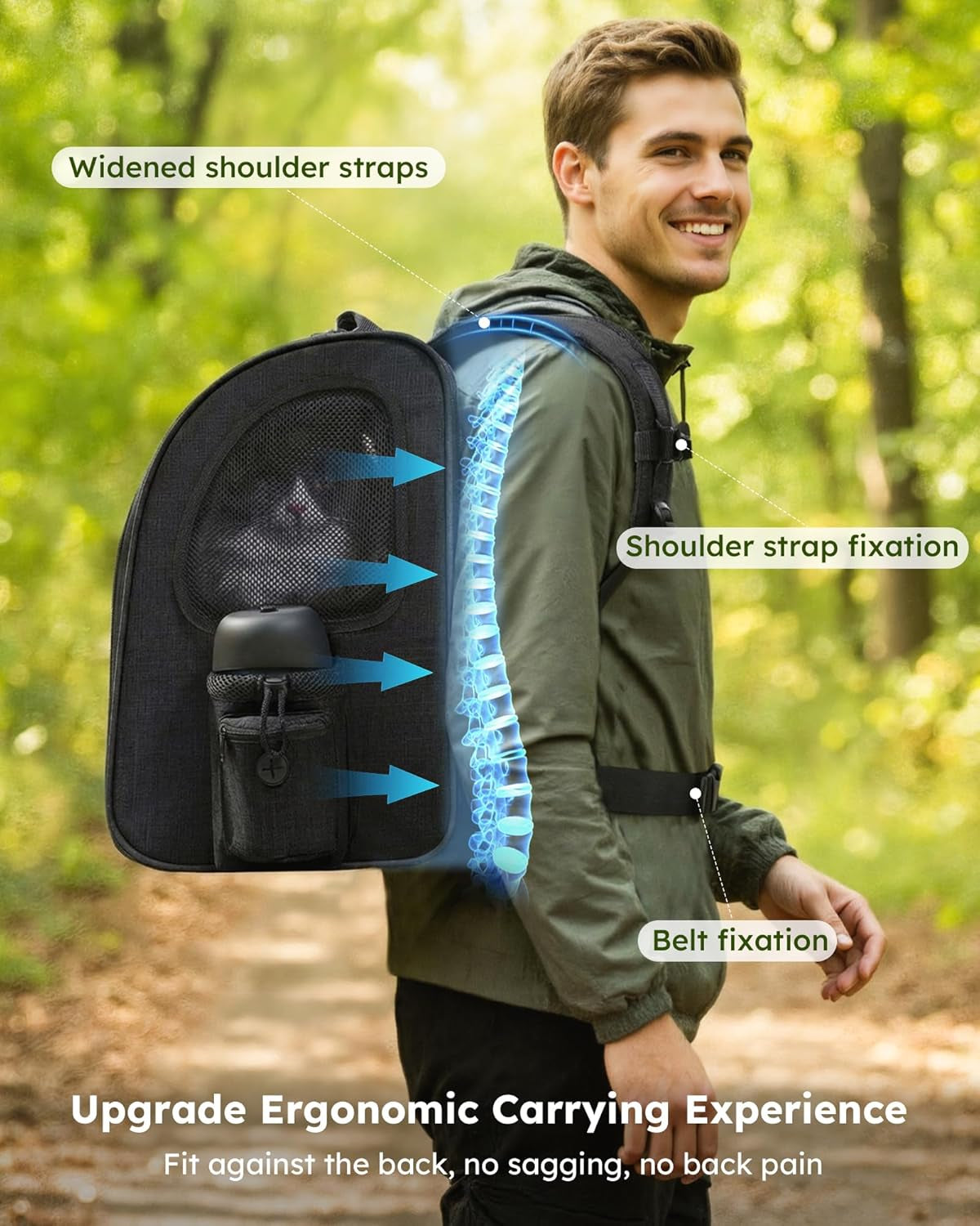 Expandable Pet Carrier Backpack - Portable and Breathable Rucksack with Mesh Opening, Visible Acrylic, Safety Belt, and Pockets for Enhanced Comfort and Space for Puppies and Cats (Black)