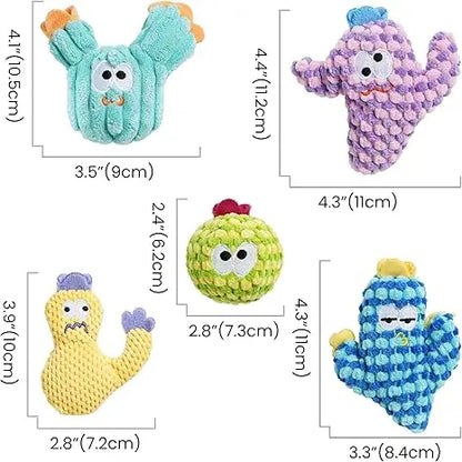 Pawsible 5-Pack Colorful Cactus Cat Toy Set with 100% Premium Herb Filling for Natural Stimulation, Ideal Soft Teething Toys for Kittens