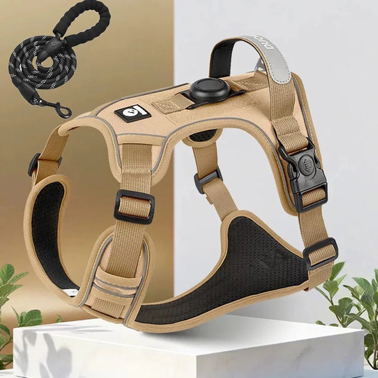Premium Oxford Dog Harness and Leash Set with Airtag Holder - Breathable, Durable, and Reflective (Medium)