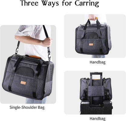 Portable Soft-Sided Cat Carrier Bag for Cats and Small Dogs, Airline Approved Travel Carrier with Shoulder Strap, Removable Mat, and Pet Bowl