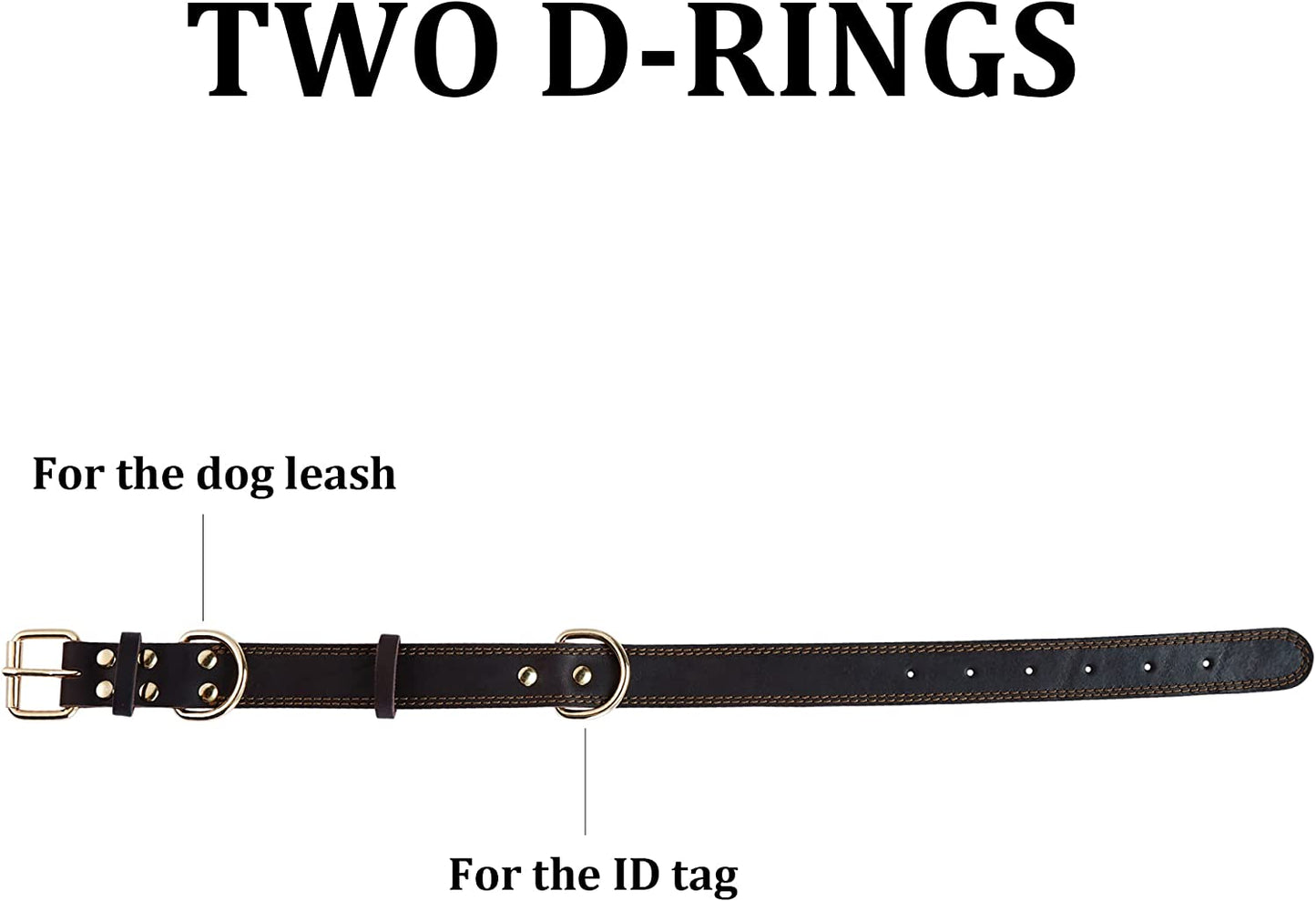 Heavy-Duty Leather Dog Collar for Small to Extra Large Dogs - 1" Wide, Dual Stitch Design, Brown (Medium: 15.2"-19.2" Neck Size)