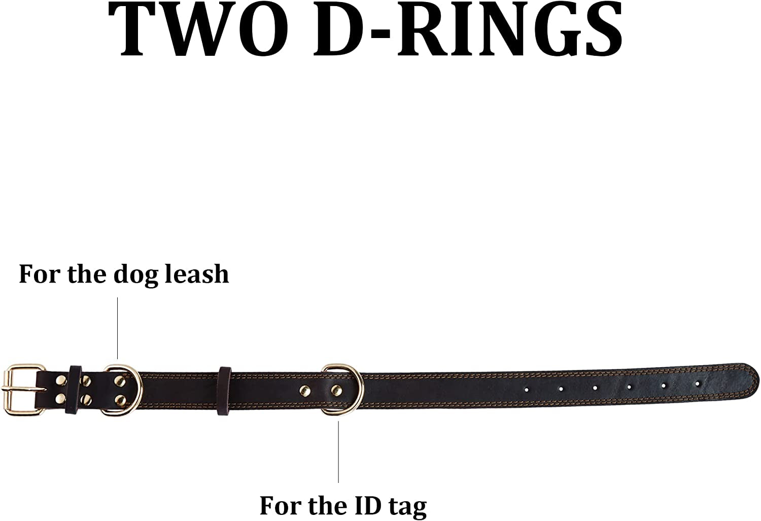 Heavy-Duty Leather Dog Collar for Small to Extra Large Dogs - 1" Wide, Dual Stitch Design, Brown (Medium: 15.2"-19.2" Neck Size)