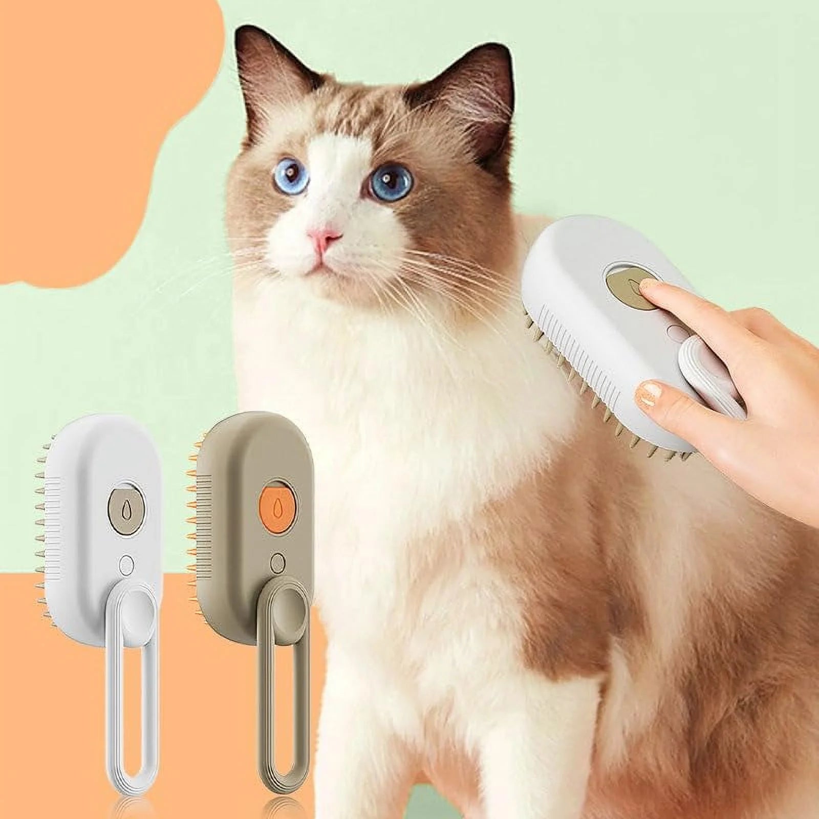 3-in-1 Self-Cleaning Cat Steam Brush for Massaging and Removing Tangled and Loose Hair (White)