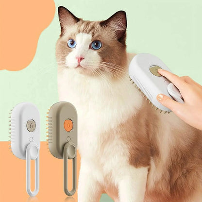 3-in-1 Self-Cleaning Cat Steam Brush for Massaging and Removing Tangled and Loose Hair (White)