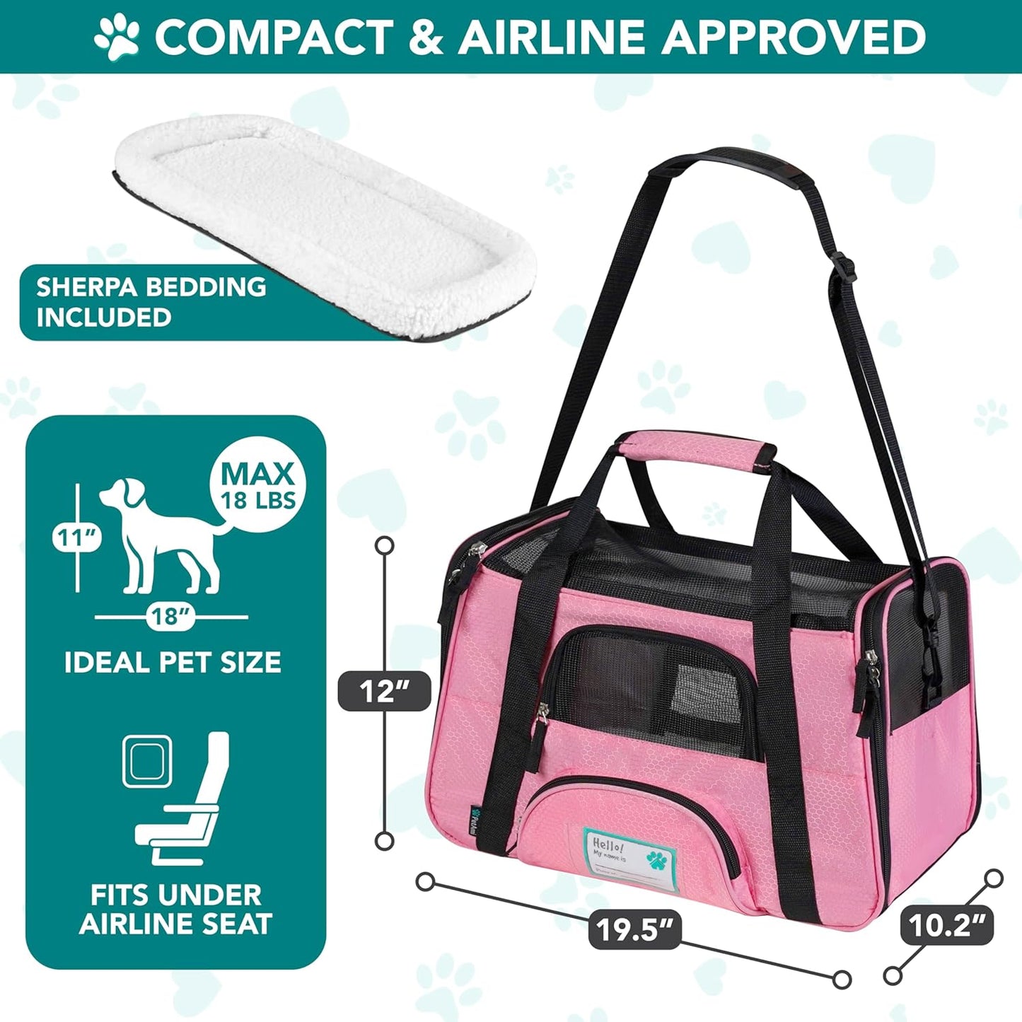 Airline-Approved Soft-Sided Pet Carrier for Cats and Small Dogs, Ventilated Travel Bag for Indoor Cats and Puppies, Large Pink Design