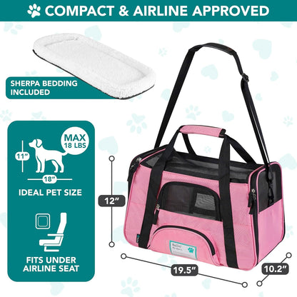 Airline-Approved Soft-Sided Pet Carrier for Cats and Small Dogs, Ventilated Travel Bag for Indoor Cats and Puppies, Large Pink Design