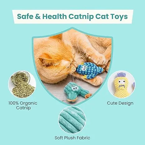 Pawsible 5-Pack Colorful Cactus Cat Toy Set with 100% Premium Herb Filling for Natural Stimulation, Ideal Soft Teething Toys for Kittens