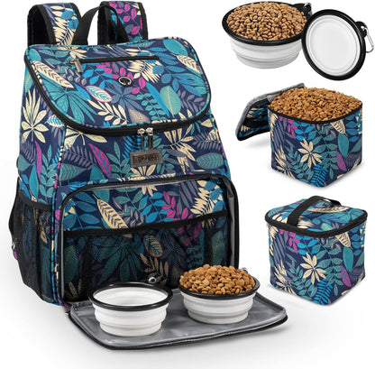 Dog Travel Backpack - Airline Approved Pet Carrier with Silicone Collapsible Bowls and Food Baskets