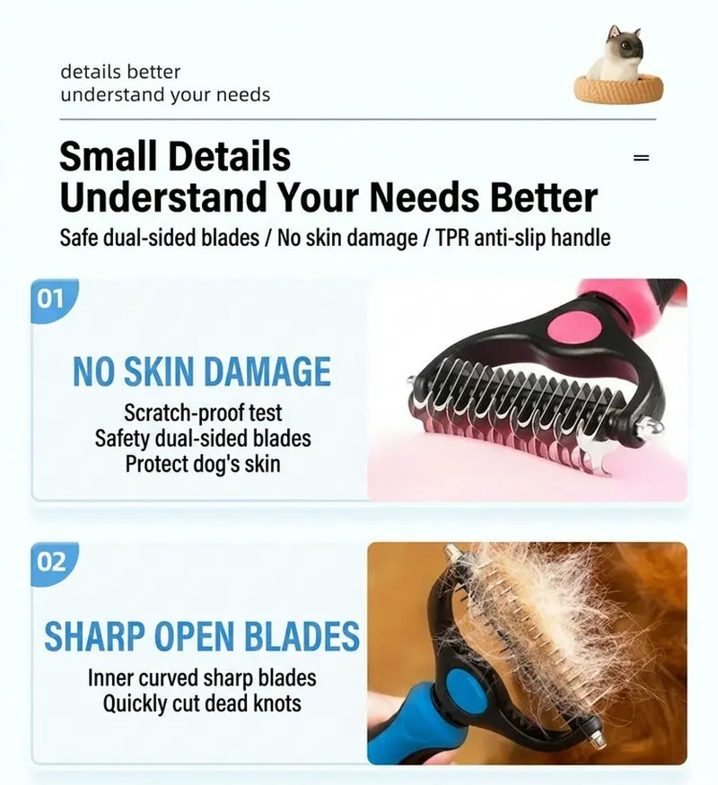 Pain-Free Dematting Undercoat Rake for Pets - Double-Sided Shedding Brush and Tangle Remover Tool for Dogs and Cats, Reduces Loose Hair and Mats Effortlessly