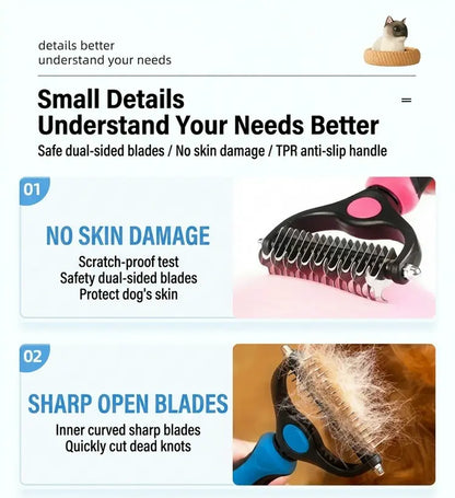 Pain-Free Dematting Undercoat Rake for Pets - Double-Sided Shedding Brush and Tangle Remover Tool for Dogs and Cats, Reduces Loose Hair and Mats Effortlessly