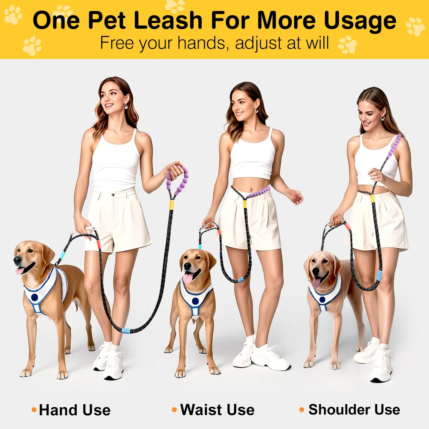 2026 Pawaboo Adjustable Hands-Free Dog Leash with Explosion-Proof Handle and Lockable Metal Clip - Ideal Gift for Dog Owners (66.87'' x 0.39'' x 0.39'')