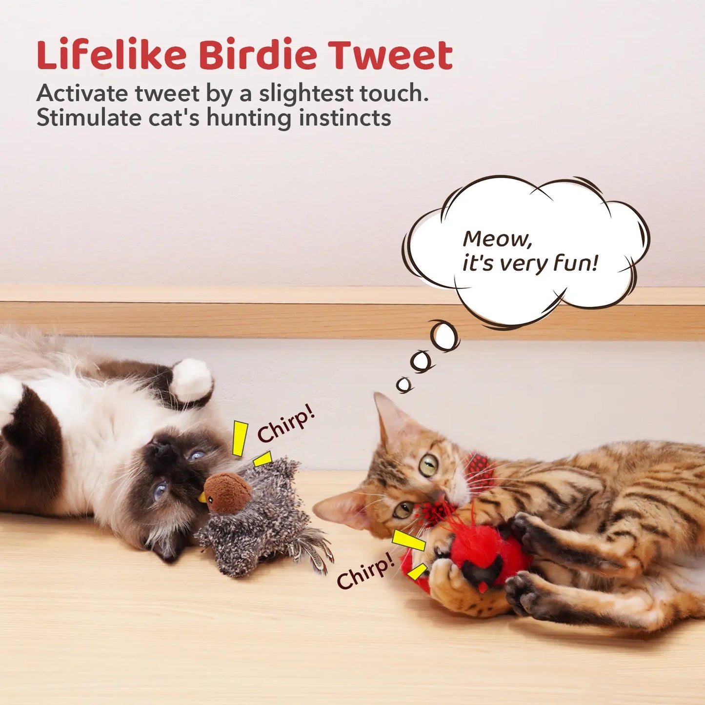 Potaroma Chirping Birds Cat Toys with Silvervine - Interactive Kicker Set for Indoor Kittens, 2 Pieces