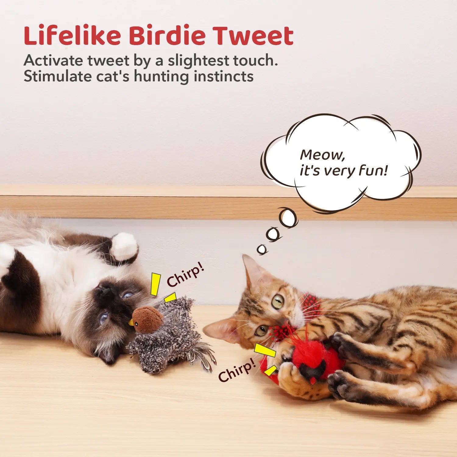 Potaroma Chirping Birds Cat Toys with Silvervine - Interactive Kicker Set for Indoor Kittens, 2 Pieces