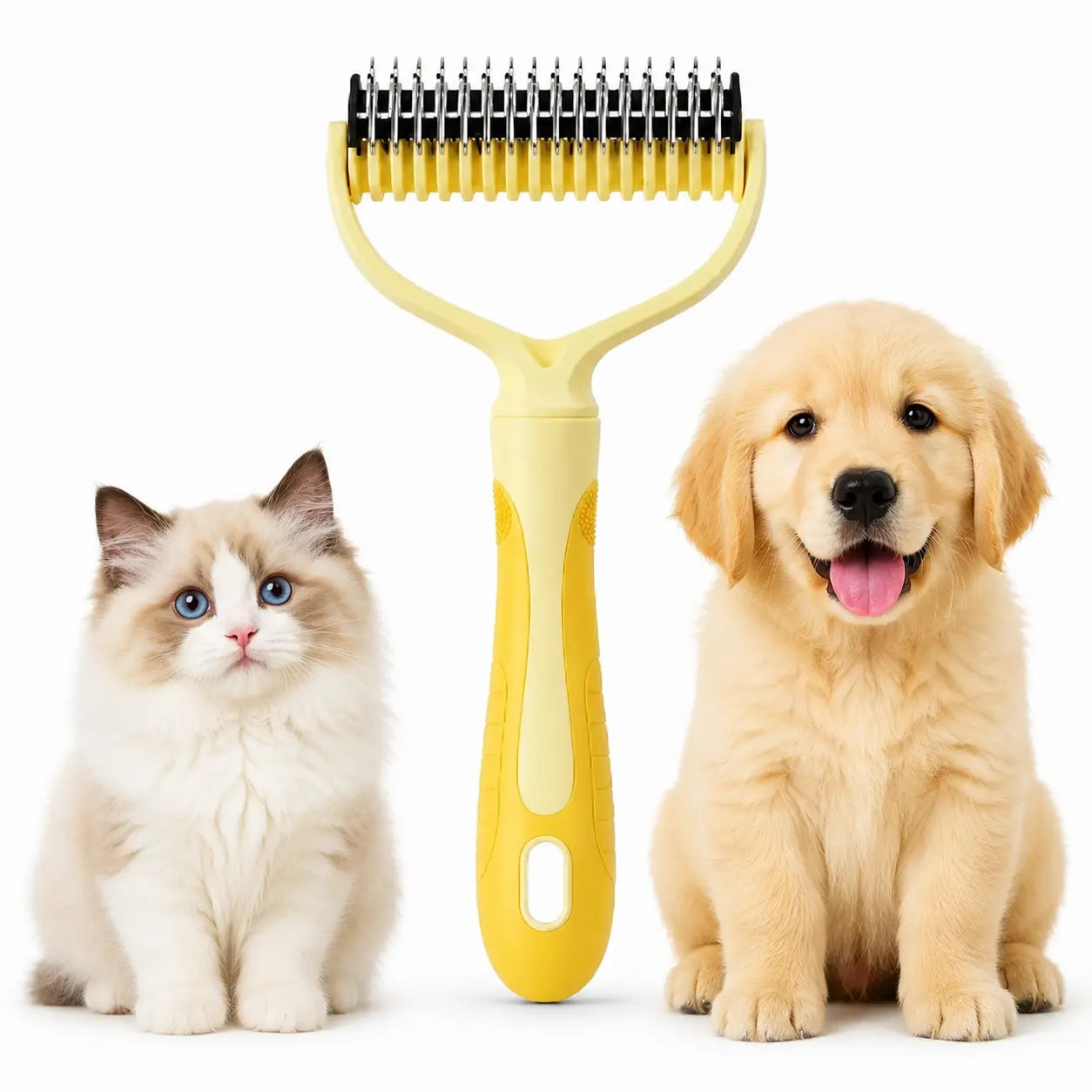 Premium Double-Sided Stainless Steel Pet Comb for Effective Grooming and Hair Removal for Cats and Dogs