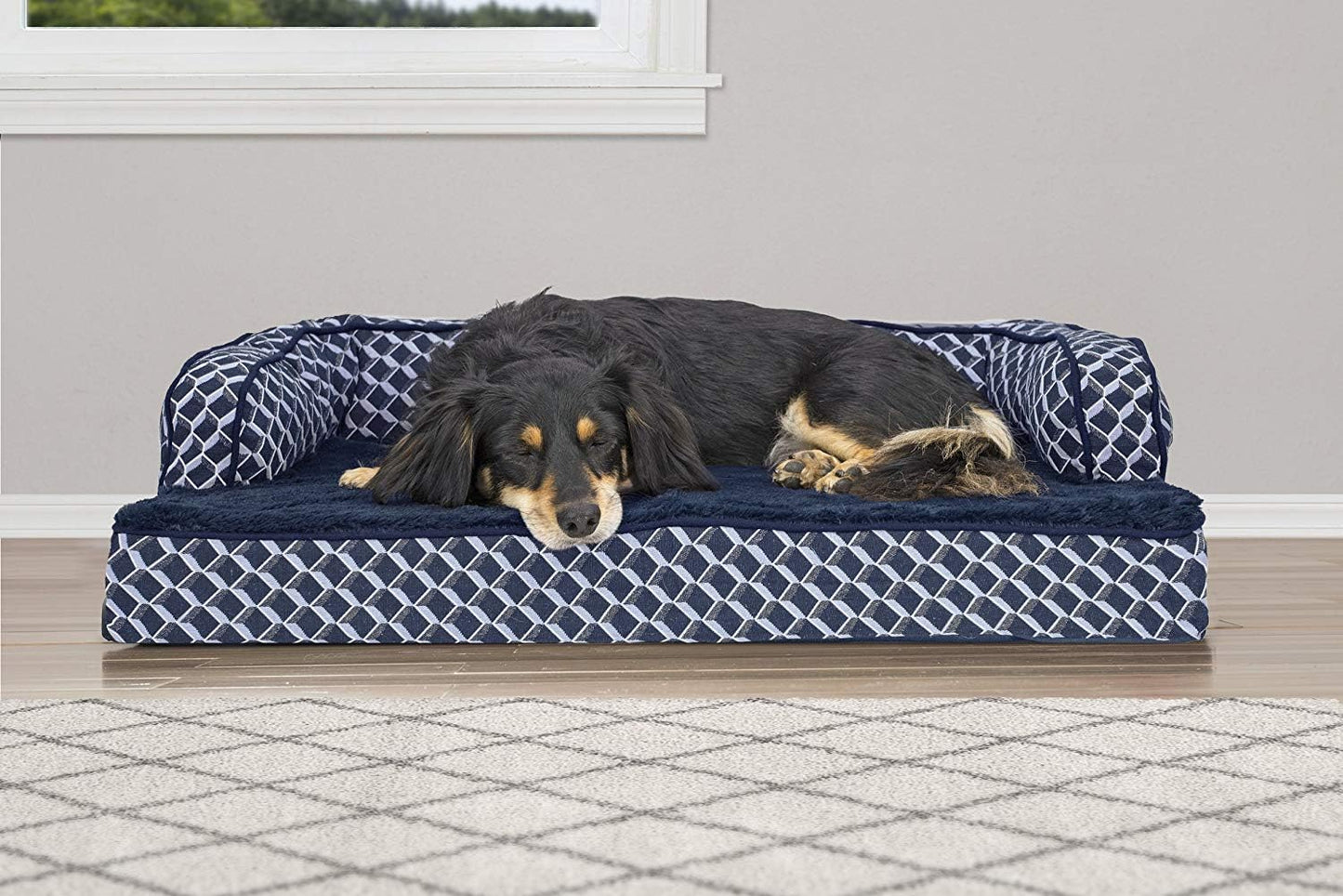 Orthopedic Dog Bed for Medium and Small Breeds with Removable Bolsters and Washable Cover - Suitable for Dogs up to 35 lbs - Plush Woven Couch Sofa in Diamond Blue, Medium Size