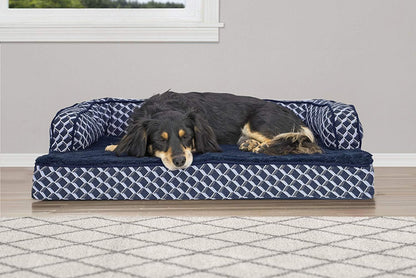 Orthopedic Dog Bed for Medium and Small Breeds with Removable Bolsters and Washable Cover - Suitable for Dogs up to 35 lbs - Plush Woven Couch Sofa in Diamond Blue, Medium Size