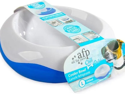 All for Paws Chill Out Large 500ml Cooler Food Bowl - Blue and White Pet Dish for Food Cooling