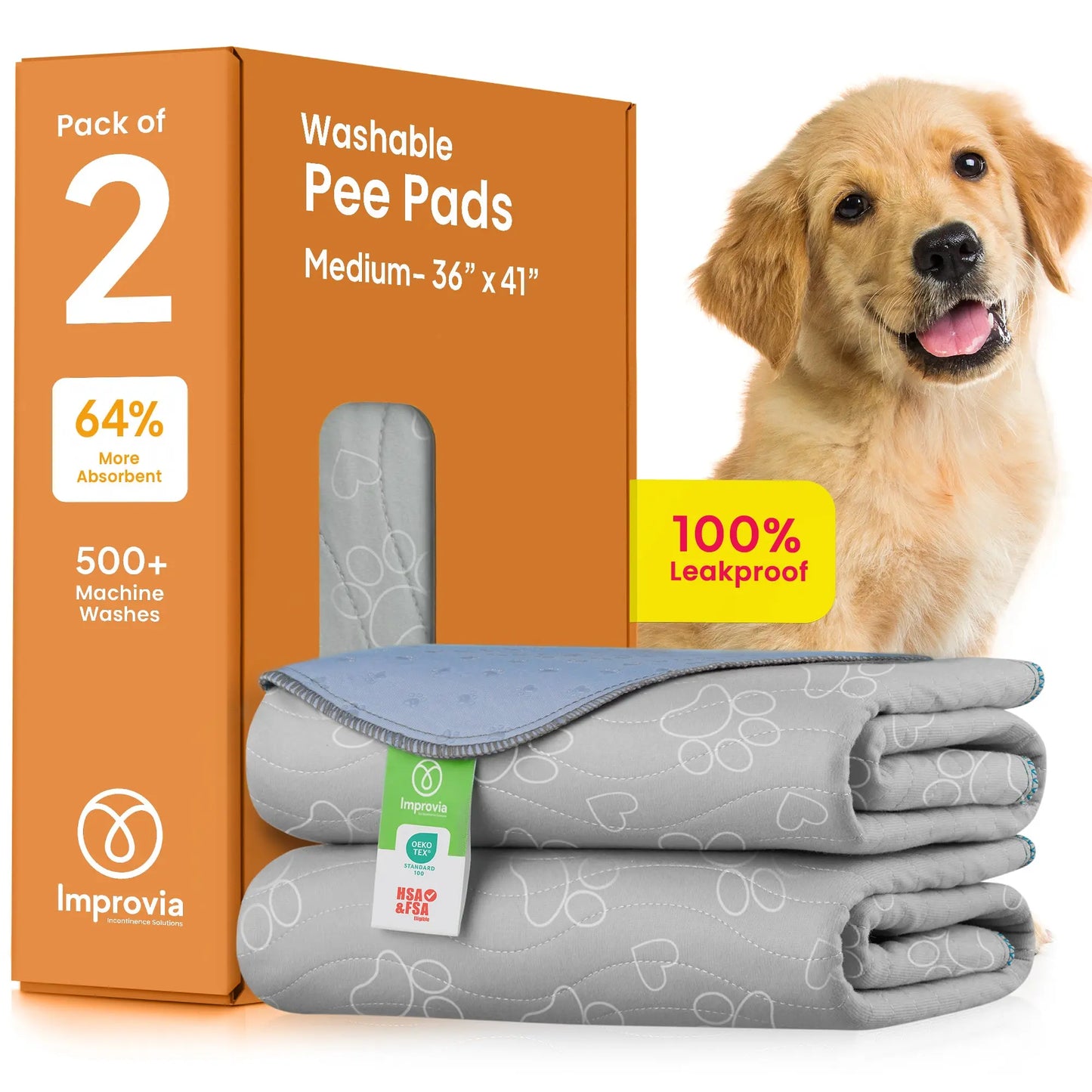Improvia Reusable Washable Puppy Pads – Extra Absorbent Dog Training and Whelping Pads – Waterproof and Leakproof Floor Protection – Quick Drying Polyester Blend – Available in Four Sizes