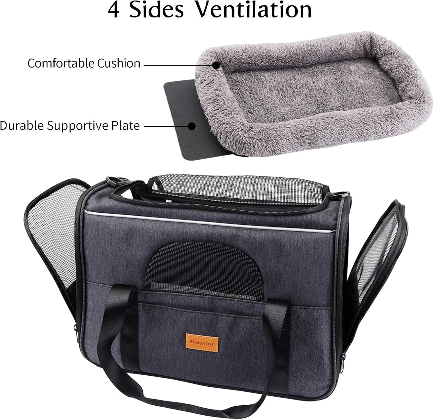 Portable Soft-Sided Cat Carrier Bag for Cats and Small Dogs, Airline Approved Travel Carrier with Shoulder Strap, Removable Mat, and Pet Bowl