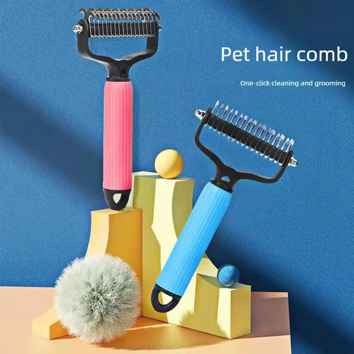 Professional Pet Grooming Tool: Universal Detangling Comb for Dogs with Stainless Steel Double-Sided Design for Effective Shedding Removal and Matted Hair Management.