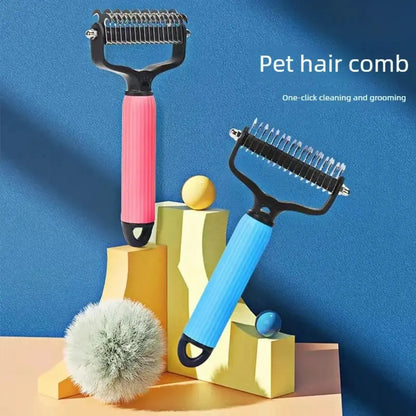 Professional Pet Grooming Tool: Universal Detangling Comb for Dogs with Stainless Steel Double-Sided Design for Effective Shedding Removal and Matted Hair Management.