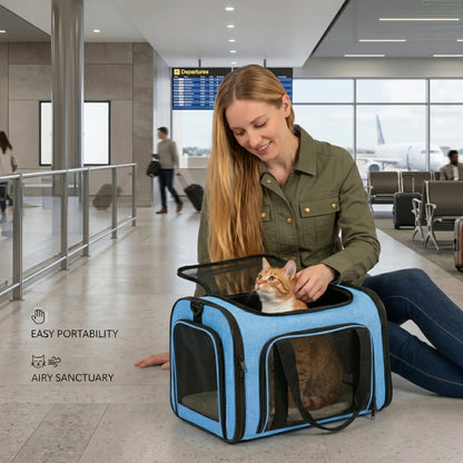 Premium Portable Pet Carrier for Large Cats and Small Dogs, Airline-Approved Soft Travel Case with Breathable Mesh, Foldable Design for Outdoor, Car, and Airplane Use