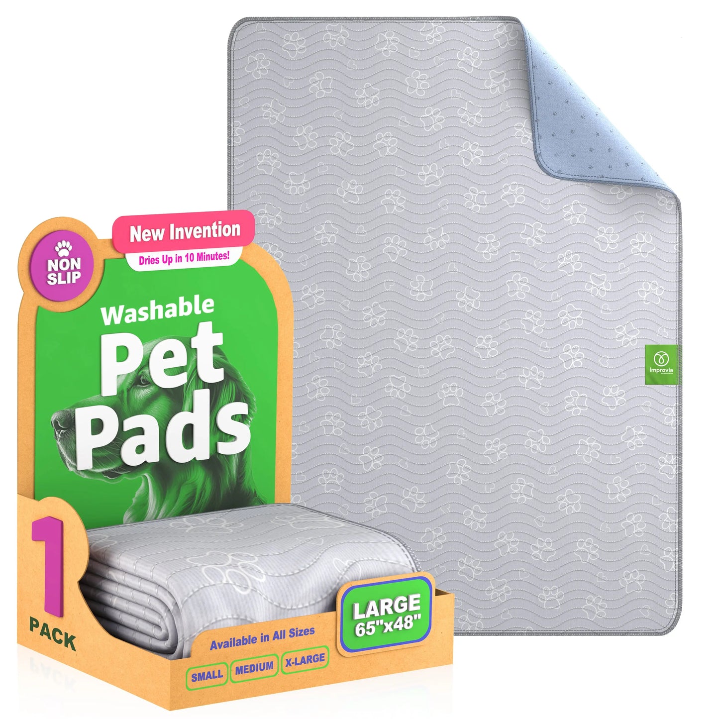 Improvia Reusable Washable Puppy Pads – Extra Absorbent Dog Training and Whelping Pads – Waterproof and Leakproof Floor Protection – Quick Drying Polyester Blend – Available in Four Sizes