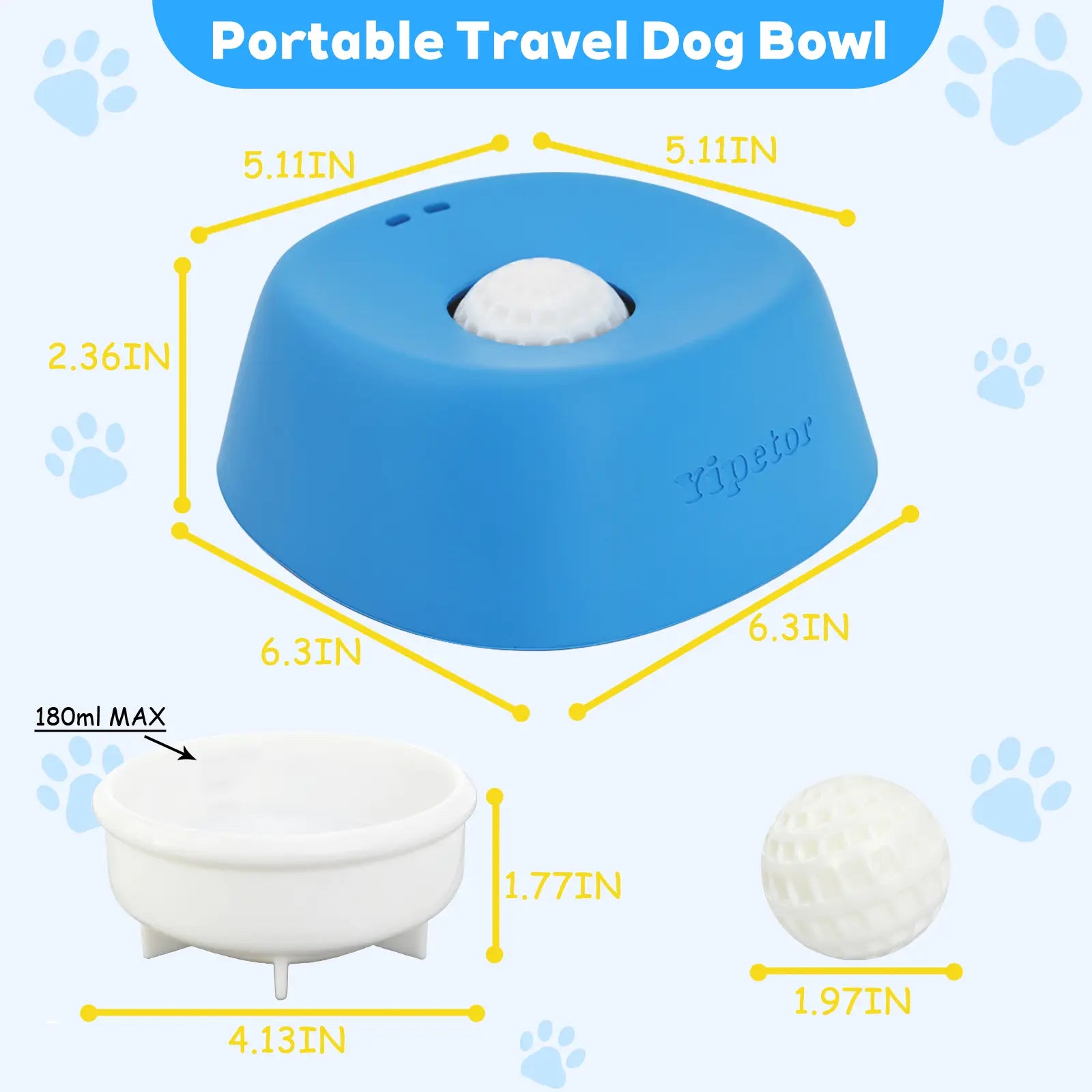 Yipetor Slow Feeder Dog Bowl with Built-In Rolling Ball for Liquid Treats - No Spill Bone Broth and Multi-Purpose Puppy Yogurt Feeder for All Breeds Dietary Supplement and Post-Op Nutrition