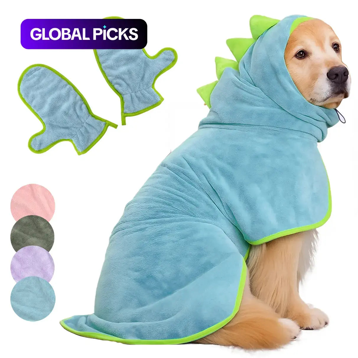 Quick-Dry Dog Bathrobe and Towel Set - Adjustable Microfiber Robe with Drying Gloves for Cold Weather and Beach Grooming