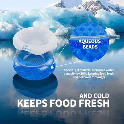 All for Paws Chill Out Large 500ml Cooler Food Bowl - Blue and White Pet Dish for Food Cooling