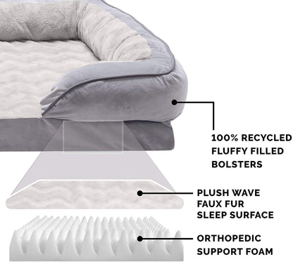 Orthopedic Dog Bed for Small to Medium Breeds with Removable Bolsters and Washable Cover, Ideal for Dogs up to 35 lbs - Plush Velvet Comfort Sofa in Granite Gray, Medium Size