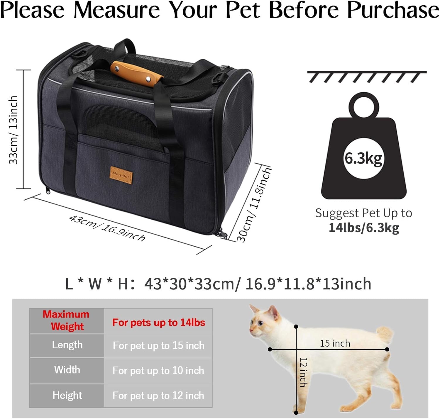 Portable Soft-Sided Cat Carrier Bag for Cats and Small Dogs, Airline Approved Travel Carrier with Shoulder Strap, Removable Mat, and Pet Bowl