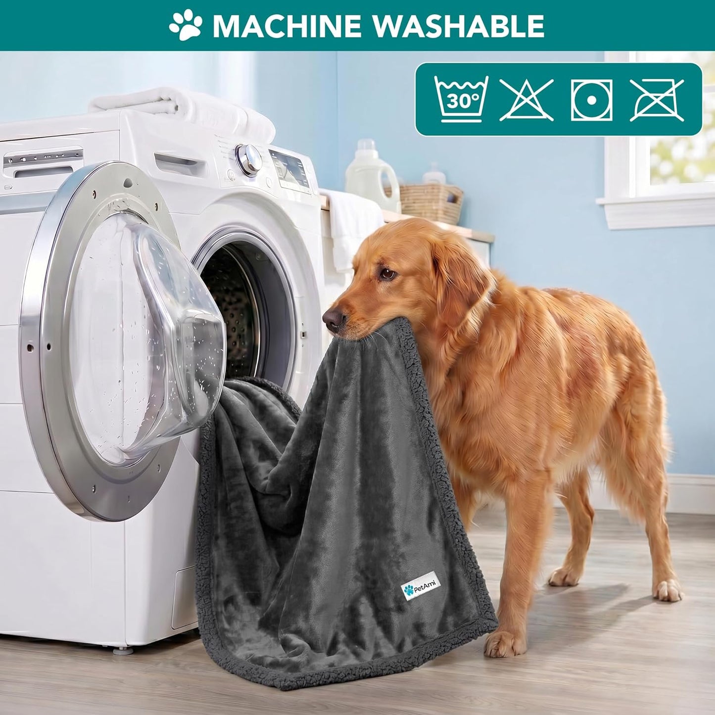 Extra Large Dog Blanket for Beds, Plush Reversible Fleece and Sherpa Furniture Protector for Large Dogs, Washable Twin Size 60x80 in Solid Dark Gray