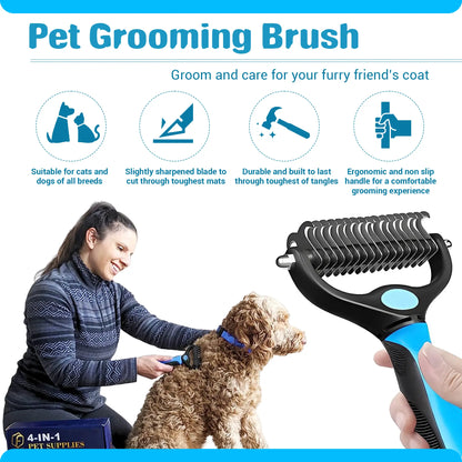 FIDEH 4-in-1 Pet Care Set: Reusable Cat and Dog Hair Remover Brush, Double-Sided Shedding Brush, Nail Clippers and Trimmers, and Nylon Collar for Medium Dogs (4 Pieces, Pink)