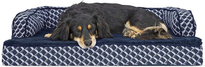Orthopedic Dog Bed for Medium and Small Breeds with Removable Bolsters and Washable Cover - Suitable for Dogs up to 35 lbs - Plush Woven Couch Sofa in Diamond Blue, Medium Size