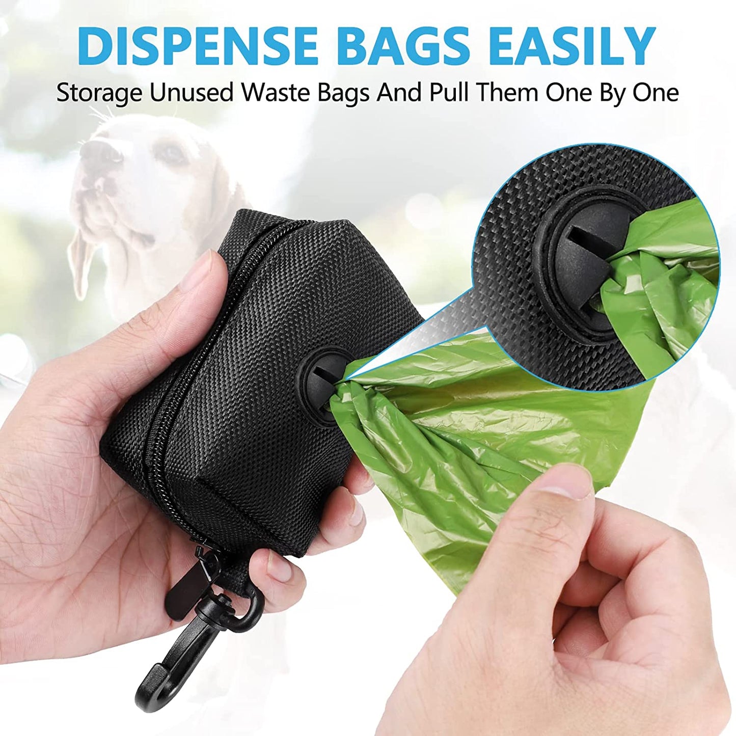 Pet Waste Bag Dispenser - Soft Fabric Zippered Holder for Dog Waste Bags with Leash Attachment - 2-Pack in Purple and Black