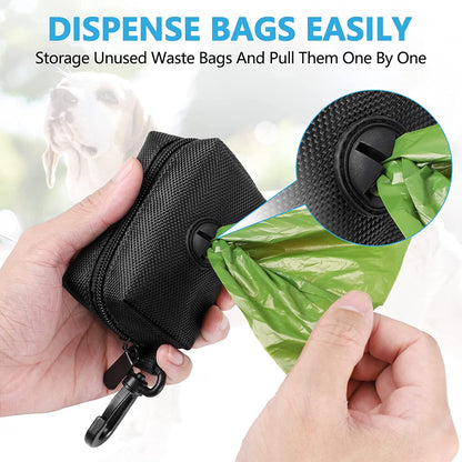 Pet Waste Bag Dispenser - Soft Fabric Zippered Holder for Dog Waste Bags with Leash Attachment - 2-Pack in Purple and Black