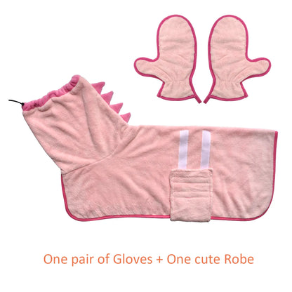 Quick-Dry Dog Bathrobe and Towel Set - Adjustable Microfiber Robe with Drying Gloves for Cold Weather and Beach Grooming