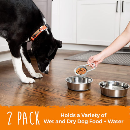 Premium Stainless Steel Dog Bowls - Set of 2 - Non-Slip Base - Spill-Resistant Design - Dishwasher Safe - Ideal for All Breeds - Safe Food and Water Bowls - Large Size - 8.5”