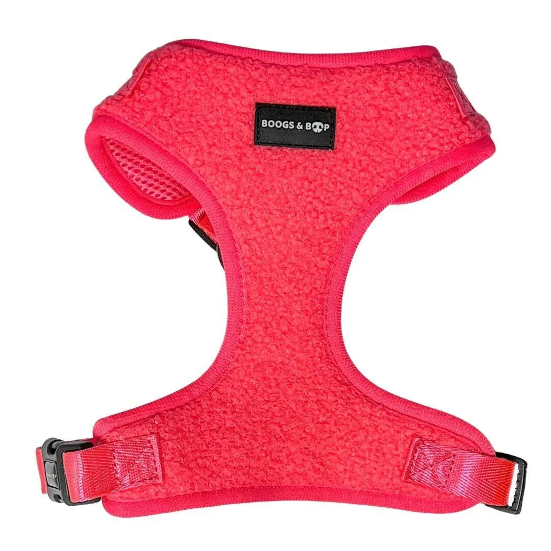 Adjustable Fluorescent Pink Teddy Fabric Dog Harness