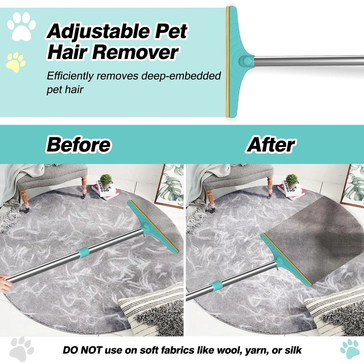 Adjustable Cat Hair Remover and Cleaning Brush with Hanging Ring, Ideal for Carpets and Floors, Perfect Valentine’s Day Gift