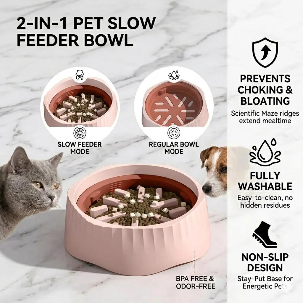 2-in-1 Slow Feeder Dog Bowl - 20.3cm Large Snowflake Maze Puzzle Bowl for Fast Eaters, Features Removable Insert, Dual Feed Modes, Durable Design, Easy to Clean, Promotes Healthy Digestion, Suitable for Cats and Dogs