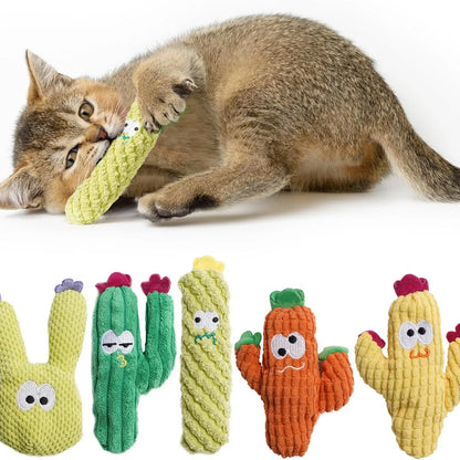 Pawsible 5-Pack Colorful Cactus Cat Toy Set with 100% Premium Herb Filling for Natural Stimulation, Ideal Soft Teething Toys for Kittens