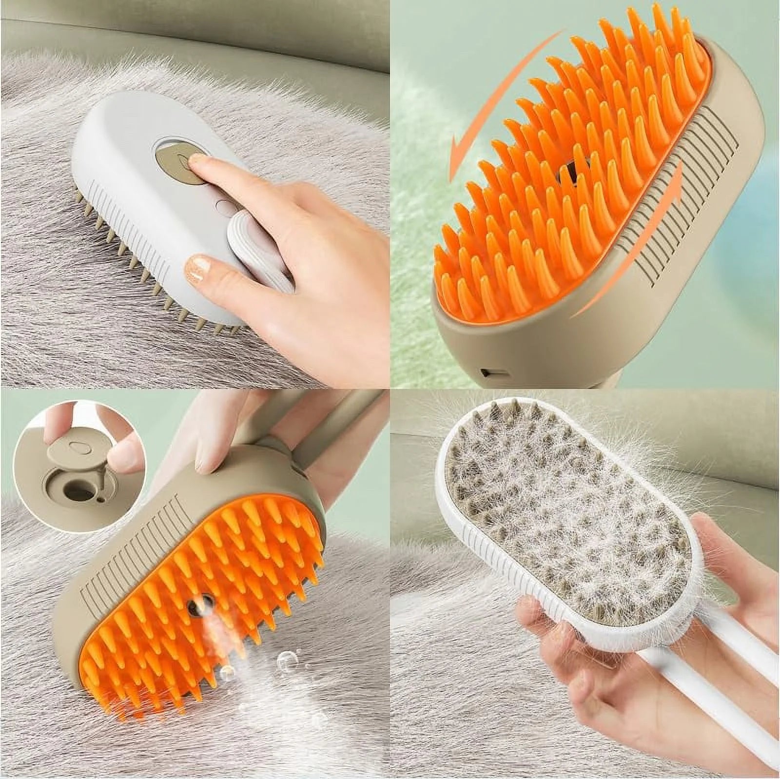3-in-1 Self-Cleaning Cat Steam Brush for Massaging and Removing Tangled and Loose Hair (White)