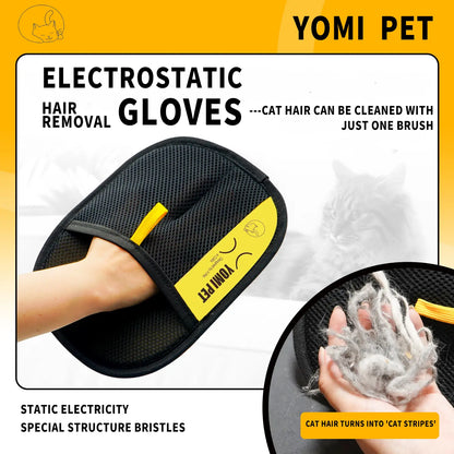 YOMI PET Electrostatic Hair Removal Gloves - Dual-Sided Brush for Effective Grooming and Cleaning of Cat and Dog Hair